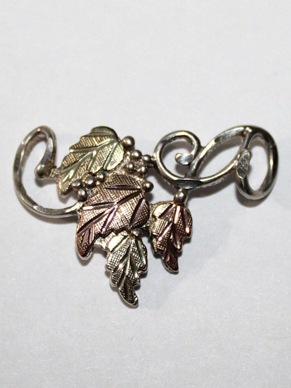 Sterling Silver 12kt Gold Grape Leaves and Vine Pendant